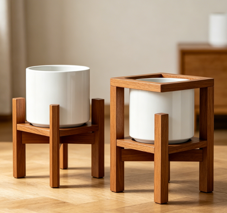 Adjustable Solid Wood Square Plant Stand